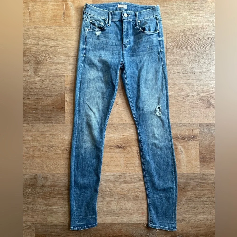 Mother The Looker Graffiti Girl Distressed Skinny Jeans Blue Women’s Size 24 - Picture 1 of 8